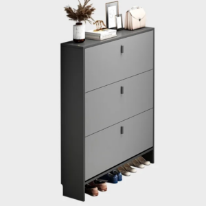 Pantofar Modern cu 3 Uși, Culoare Gri – Dulap pentru Încălțăminte, 100 × 24 × 120 cm