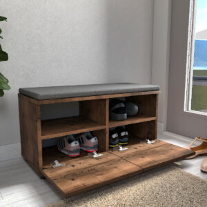 Bancă pantofar cu pernă, 2 compartimente rabatabile, design compact pentru hol, 80 x 34 x 42 cm