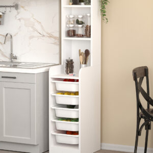 Dulap Organizator Multifuncțional cu 5 Sertare și 3 Rafturi, pentru Jucării și Bucătărie, 178 cm, Alb