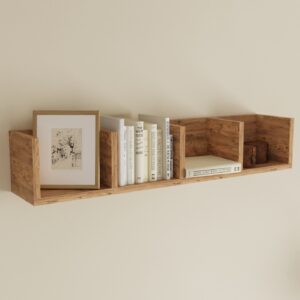 Raft Suspendat de Perete cu 4 Compartimente, Stejar Natural, 90,5 x 20 x 17 cm, Design Modern pentru Living și Birou