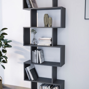 Bibliotecă tip zig-zag cu 6 rafturi, design modern, antracit, 70 x 24 x 192.6 cm