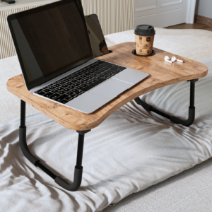 Birou laptop portabil pentru pat/canapea, cu suport tabletă și suport pahar, design ergonomic, 59 x 39 cm