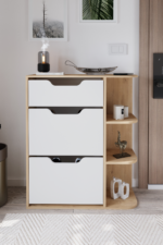 Pantofar cu 3 compartimente rabatabile și rafturi laterale, design modern pentru hol, 90 x 32 x 106 cm