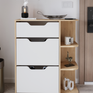 Pantofar cu 3 compartimente rabatabile și rafturi laterale, design modern pentru hol, 90 x 32 x 106 cm