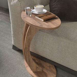 Măsuță Laterală cu Design în Formă de C – Aspect Stejar Natural, Blat Oval, 60 cm